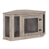 MAHANCRIS corner dog crate furniture side view demonstrates space-saving corner fit for small rooms.
