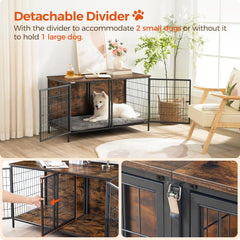 Mahancris rustic brown finish on dog crate furniture for living rooms.