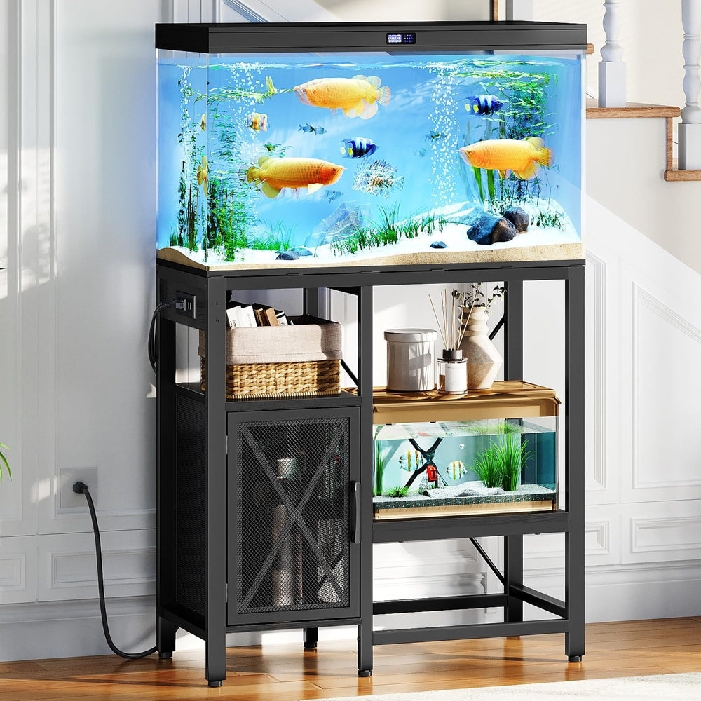 MAHANCRIS tank stand front view with built-in outlets for easy aquarium setup.