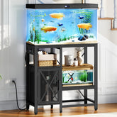 MAHANCRIS tank stand front view with built-in outlets for easy aquarium setup.