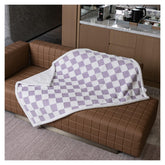Maidewow waterproof pet blanket purple check xs closeup provides cozy couch protection.