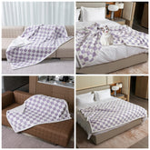 Maidewow waterproof pet blanket purple check protects furniture from spills.