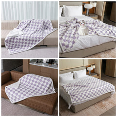 Maidewow waterproof pet blanket purple check protects furniture from spills.