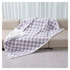 Maidewow waterproof pet blanket purple check on sofa protects furniture from spills