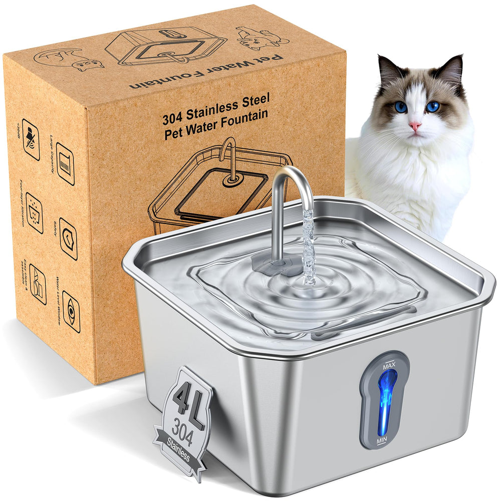 Maitmt stainless steel cat fountain shows 4L capacity for fewer refills.