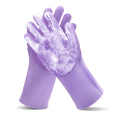 Maiiu pet grooming gloves purple full view for bath-time massage and grooming