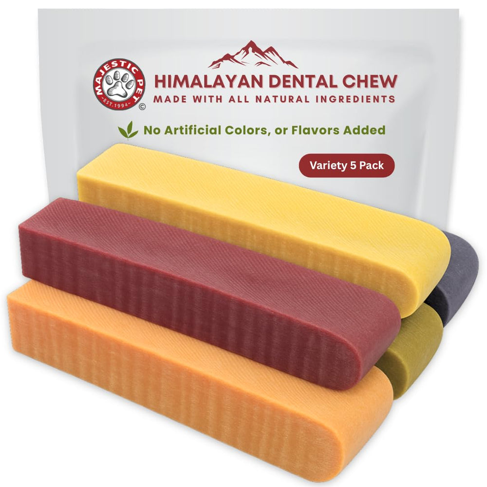 Majestic Pet Himalayan yak cheese dog chews packaging view that supports long-lasting dog chewing.