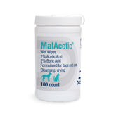 MalAcetic Wet Wipes pack close-up highlighting medicated formula for soothing hot spots on pets.