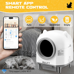 MALFT wifi app controlled litter box demonstrates remote monitoring of toilet visits.