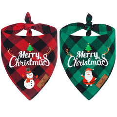 Malier Christmas dog bandana red plaid on neck for festive photos.