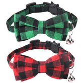 Malier Christmas cat collar with red-green plaid bow tie for festive photos