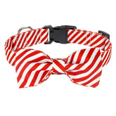 Malier Christmas Collar with Bowtie red stripe close-up, durable fabric.