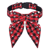 Malier Christmas dog collar with bow tie in snowflake red plaid for festive walks.