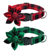 Malier Christmas dog collar with detachable flower in green-red plaid for festive look