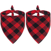 Malier Christmas plaid bandana small on dog showing festive style and adjustable fit.