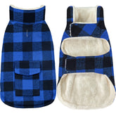Malier Classic Plaid Fleece Dog Coat back view keeps dogs warm on chilly walks.