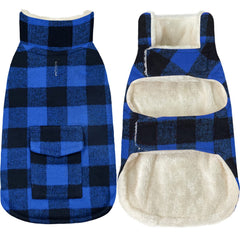 Malier Classic Plaid Fleece Dog Coat back view keeps dogs warm on chilly walks.