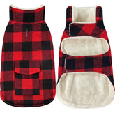 Malier Classic Plaid Fleece Dog Coat red front view for all-day warmth.