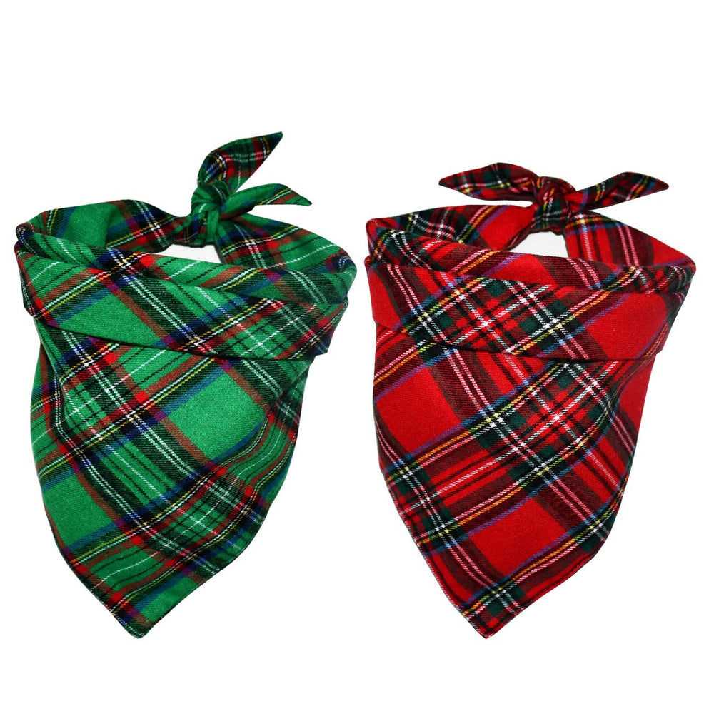 Malier dog bandana classic plaid green worn for a festive holiday look