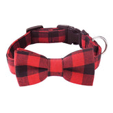 Malier dog collar with bowtie plaid red on dog for festive styling