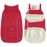 Malier dog winter coat front view in red showing windproof design