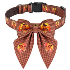 Malier Thanksgiving dog collar with bow tie adds a festive look for holidays.