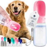 MalsiPree dog water bottle 19oz with pink bowl for easy on-the-go hydration.
