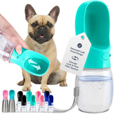 MalsiPree dog water bottle dispenser blue front view for convenient travel hydration.
