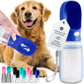 MalsiPree dog water bottle navy blue cap, convenient travel hydration on the go.
