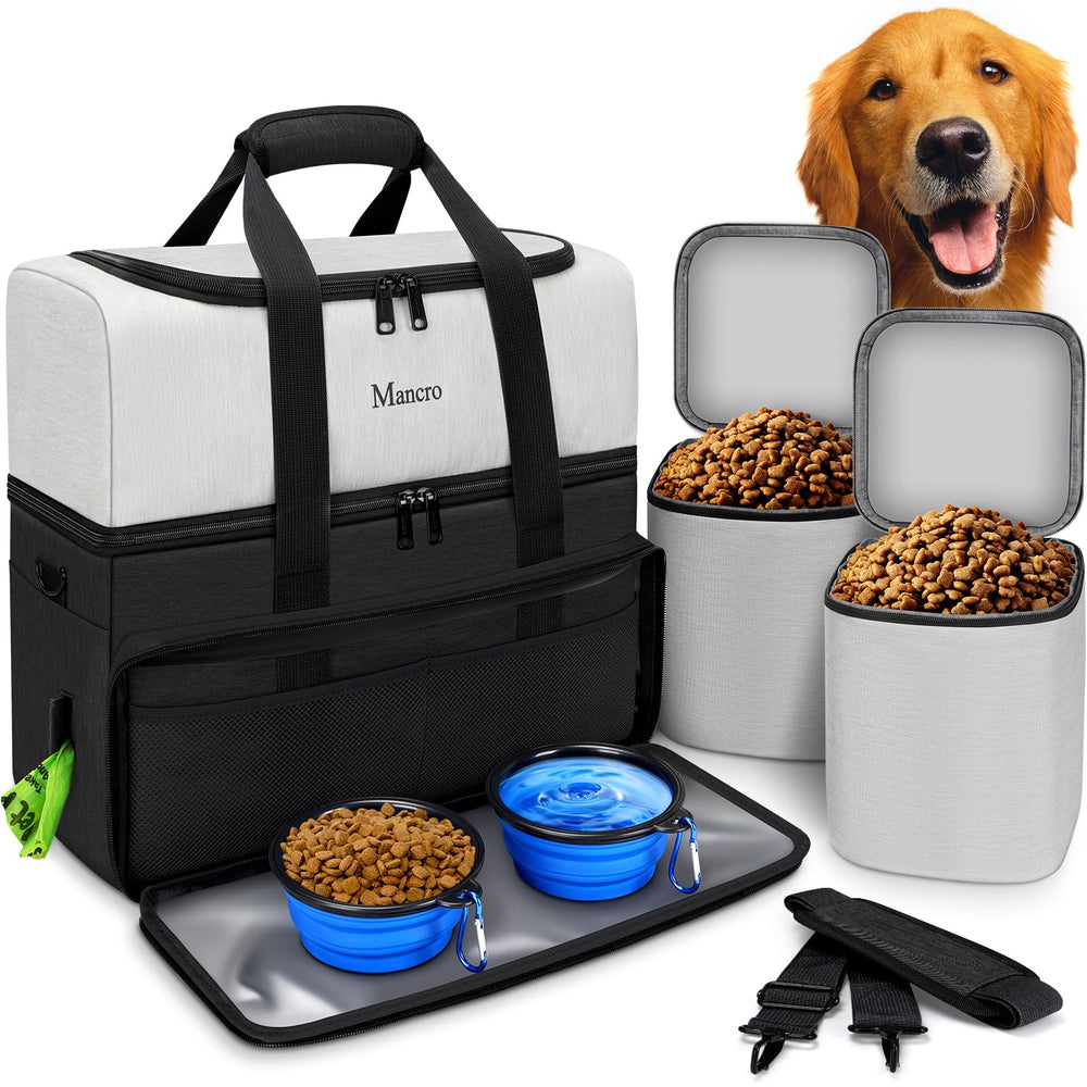 Mancro Dual Layers Dog Travel Bag top layer compartment keeps daily essentials organized on trips