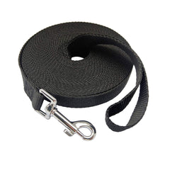 MANDAO nylon training leash 30ft black side view for obedience practice.
