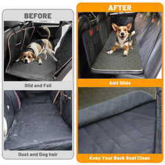 Manificent non-slip pet bed mat back seat install shows quick, secure fit on a hard bottom seat.