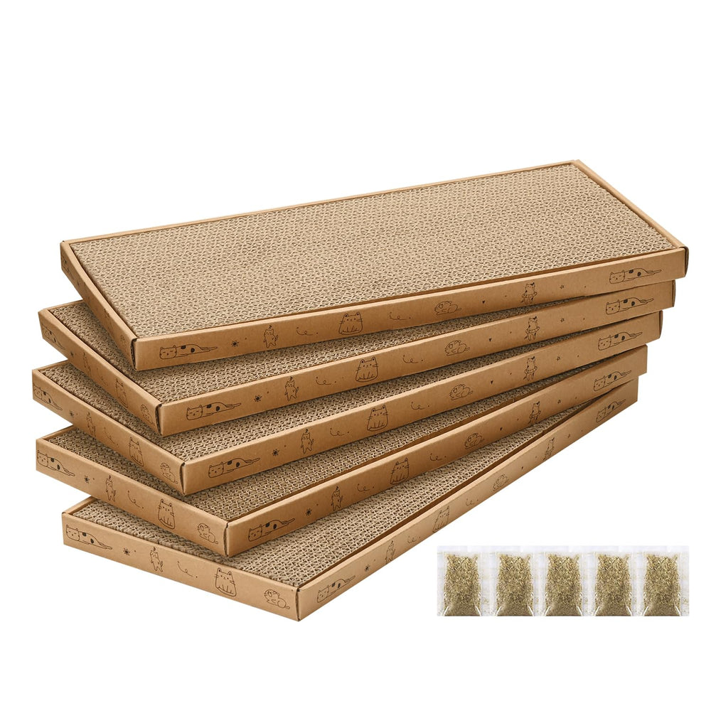Mankaide cat scratcher box front view highlights durable corrugated design protecting furniture.