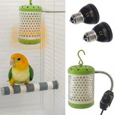 MANON ROSA bird cage heater with 50W ceramic bulbs warms birds inside the cage.