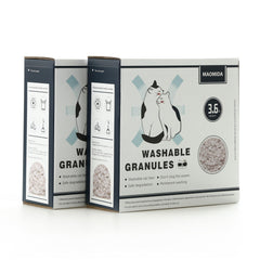 MAOMIDA cat litter box granules refill packaging close-up showing compostable material
