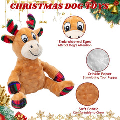 MAOOOOB Christmas reindeer toy features crinkle ears for extra sensory excitement during chewing sessions.