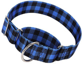 MAOWUWUJOZ Wide Martingale Collar blue plaid closeup enhances control during walks.