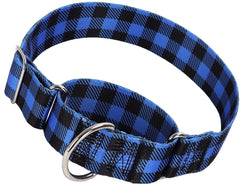 MAOWUWUJOZ Wide Martingale Collar blue plaid closeup enhances control during walks.
