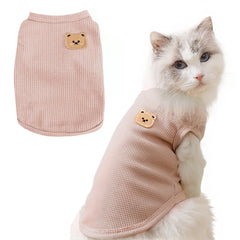 Maqilo waffle-knit t-shirt pink front view for small pets, breathable comfort.