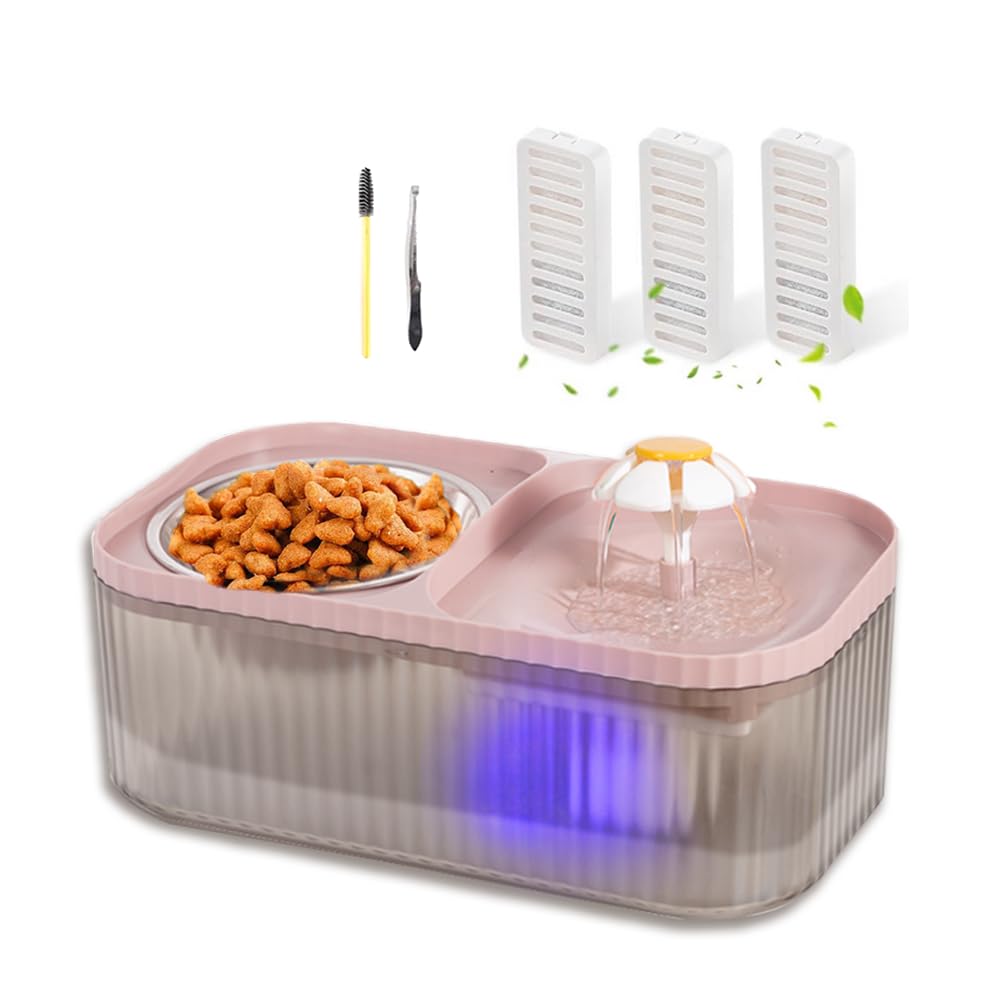 Marchul cat water fountain pink front view with quiet pump and 3L capacity.