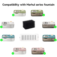 Marchul cat fountain pre-filter sponge highlighting hair-blocking capability.