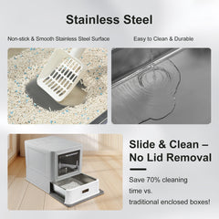 Marchul litter box with lid open highlights easy access for routine cleaning.