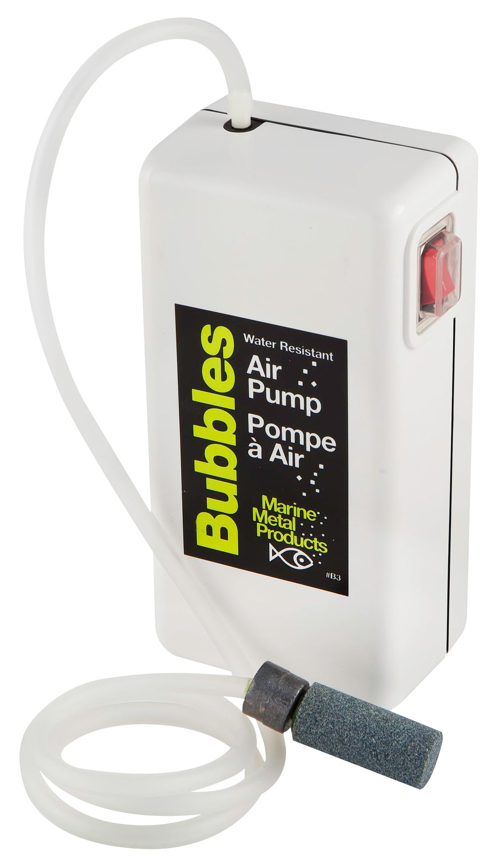 Marine Metal Bubbles air pump main unit ready for portable bait aeration in any bucket