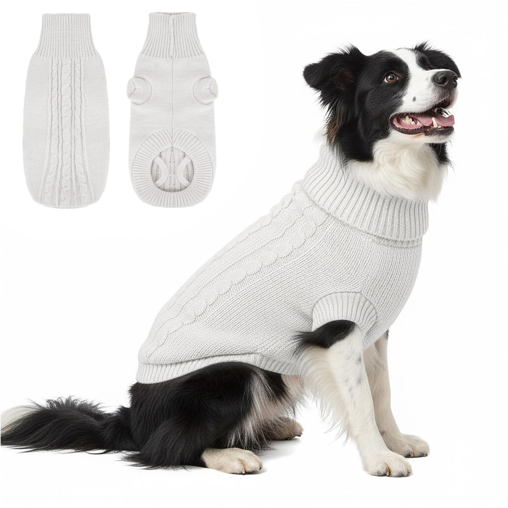 Front view of Marnonsis knitted dog sweater providing cozy warmth for winter walks.