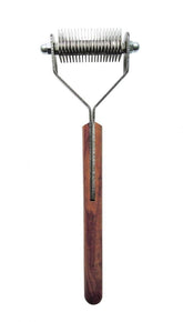 Mars Coat King dematting rake with wooden handle for comfortable at home grooming of dogs and cats