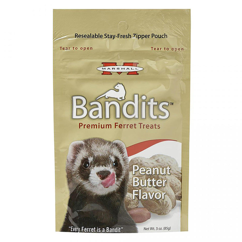 Marshall Bandits peanut butter ferret treats pouch showing soft texture for daily rewards