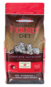Marshall Premium Ferret Diet packaging highlights veterinary-backed nutrition for ferrets.