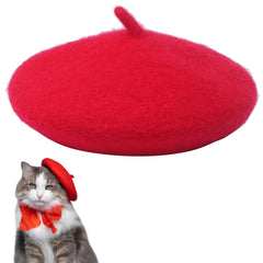 Marsrut dog beret red top view showing soft wool for comfortable styling.