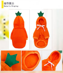 Maruomiki fruit dog coat orange back view demonstrates snug fit for small breeds.