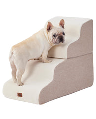 MASSFU Beige Curved Dog Stairs beside bed for easier pet access